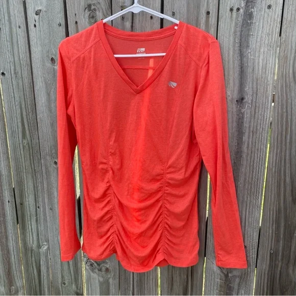 Marika Coral Ruched V Neck Long Sleeve Athletic Top Women's Size L - Picture 7 of 10